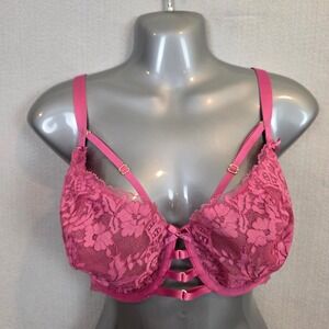 Cacique Unlined Balconette Bra 38DDD (38F) Floral Lace Strappy Cage Underwire